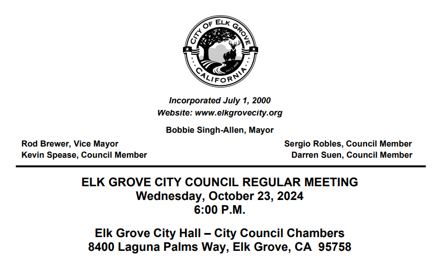 Elk Grove City Council Agenda, October 23, 2024