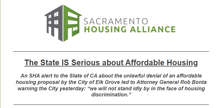 Sacramento Housing Alliance to the City of Elk Grove – The State IS Serious About Affordable Housing!