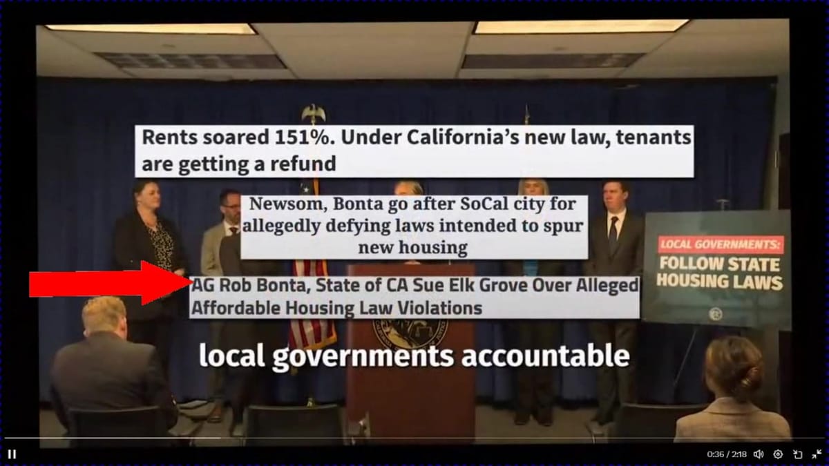 Attorney General Rob Bonta includes fair housing lawsuit against Elk Grove among top accomplishments video