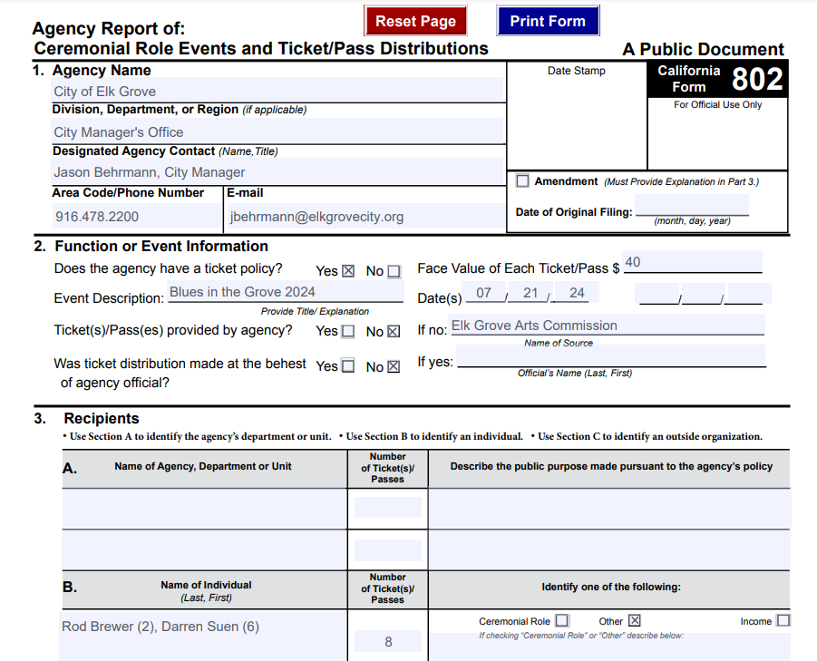 Free tickets - Can't the Elk Grove Mayor, 3 of her Councilmen spring a few bucks for parking, a comedy show or concert?