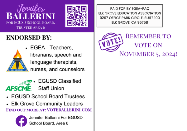 EGUSD Area 6 candidate Ballerini receives $21,000+ in last minute money from Elk Grove Education Association