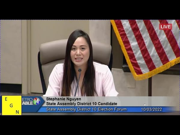 California Assembly District 10 candidates Eric Guerra, Stephanie Nguyen field questions in forum