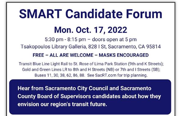 SMART to hold candidate transportation forum for Sacramento Board of Supervisors, Sacramento City Council races